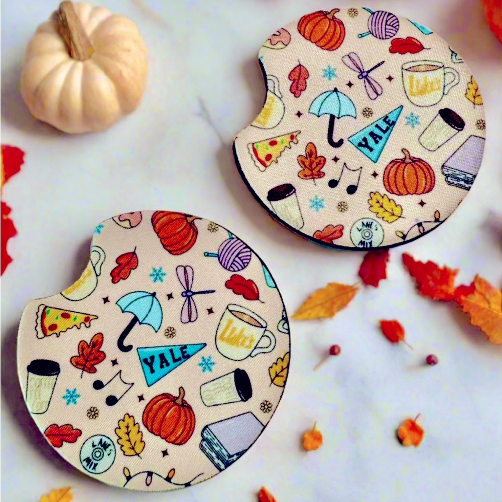 ☁️ 3/$30☁️ HANDCRAFTED CAR COASTER SET - GILMORE GIRLS INSPIRED FALL WINTER FEST - Picture 2 of 2
